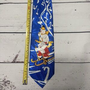 Vintage Christmas Santa & Snowman On Ski Tie